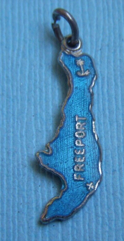 Vintage enamel Freeport Bahamas map sterling charm