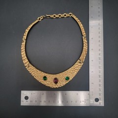 Jackie Collins Signed Vintage Gold Tone Statement Choker Rhinestone Collar