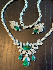 Beautiful Antique Vintage ORA 1930’s Necklace Earrings Emerald Rhinestones