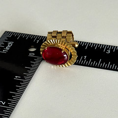 Vintage Red Glass Cabochon Gold Tone Oval Bullet Back Cufflinks