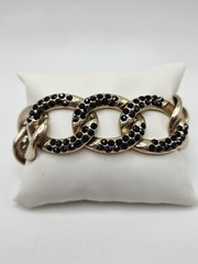 VINTAGE Silver Tone Black Rhinestone large Chain Link Bracelet Toggle Close Punk