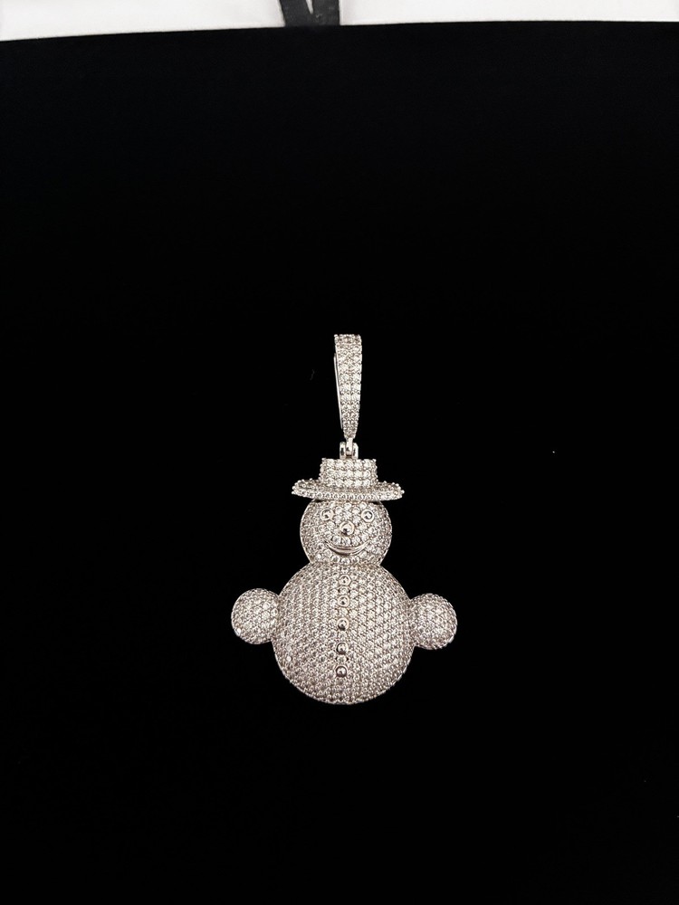 White Gold Plated Stainless Steel Snowman Charm Pendant Iced Out CZ Stones
