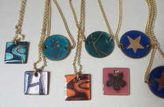 Vintage 1970/80’s Artist Enamel Necklace Hand Painted Pendant Lot of 9