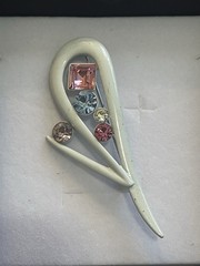 Vintage White Enamel Rhinestone Brooch Pin Pastel Multi-Color Art Deco Abstract