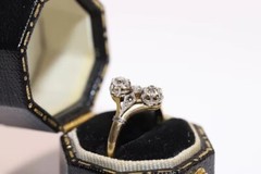 Art Deco Round Cut Lab Created Diamond 14K Yellow Gold Finish Engagement Ring