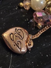 VINTAGE BETSEY JOHNSON PINK CORSET ENAMEL FINISH DANGLING CHARMS FAUX PEARLS…