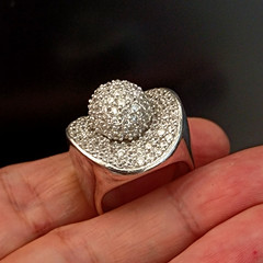 Chunky Statement Ring Sterling Silver Dome Pave CZ Cocktail 9.25 Bold Modernist