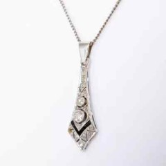 Art Deco Style Lab Created Diamond & Sapphire Wedding 14K White Gold FN Pendant