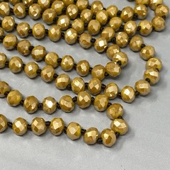Czech Gold Glass Bead Flapper Necklace Fire Polished Coated Hand Knotted Cord 62