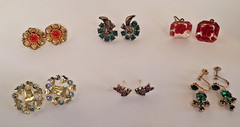 Lot of 5 Vintage Unbranded Rhinestone & 1 Gemstone Fashion Earrings
