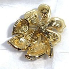 VINTAGE Sign NOLAN MILLER Jane Wyman PIN Lucite Flower Rhinestones Gold BOX COA
