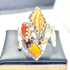 Vintage Sterling & Copper Carolyn Pollack Zig Zag Multi-Gemstone Ring Size 8.25