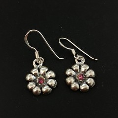Sterling Silver Flower Purple Earrings Dangle Modernist Dainty Romantic Gift 925