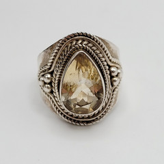 Artisan Smoky Quartz Teardrop Southwestern Style Silver 925 Ring Sz 5.75 Tested