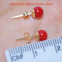 RARE ITALIAN SARDINIA 14K CALIBRATED RED CORAL 5.5 MM BALL FANCY STUD EARRINGS