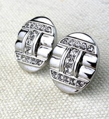 Camrose & Kross Jackie Kennedy Silver Rhinestone Earrings Pierced Signed Box COA