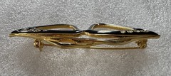 Vtg 3” Brooch Cat Eye Glasses Black Gold Enamel Rhinestone Pin Rockabilly Retro