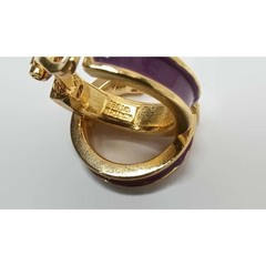 Vintage Mimi D N Gold Tone & Purple Enamel Hoop Clip Earrings