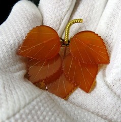 Vintage Soviet Baltic Amber Leaf Brooch Gilt Pin USSR + Gold Plated