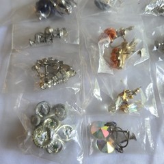 Vintage Costume Jewelry Earrings Lot 26 Pairs Screw Back Clip On Rhinestone Pear