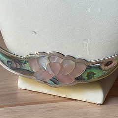 Vintage Alpaca Mexican Inlayed Mother Of Pearl Abalone Necklace And Earrings