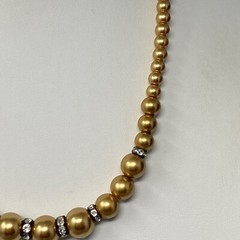 Gold Simulated Pearls Graduating Shiny Beads Rondelle Rhinestone Spacers 17″