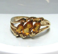 Vintage 10K Yellow Gold 1.00 ct Marquise Citrine Trio Ring Sz 9