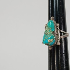 Vintage Estate BLUE TURQUOISE Stone Silver Tone Ring Size 5.25