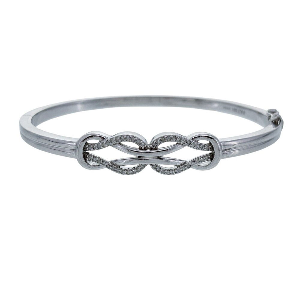 Vintage Sterling Silver 925 Diamond 0.24tcw Infinity Knot Bangle Bracelet 7″