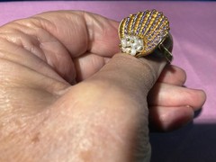 Vintage 1900’s Very Unusual Seed Pear & Amethyst Novelty Shell Clam Ring