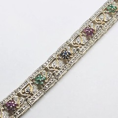 Vintage Sterling Silver Gold Clad Multi Color Stone Bracelet 7 1/4”