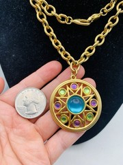 Vintage Gold Tone Pastel Renfaire Medallion Chunky Liz Claiborne 28” Necklace