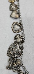 VTG Pididdly Links Style Silver Heart Charm Necklace 23 Charms Bead 22″ Long