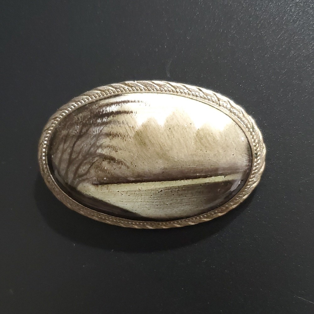 OOAK Artisan Landscape Brooch Signed 2×1.5″ inches One-of-a-kind Vintage