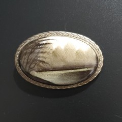 OOAK Artisan Landscape Brooch Signed 2×1.5″ inches One-of-a-kind Vintage