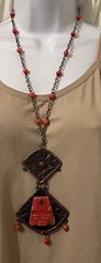 Vtg Mixed Metal Brutalist Onyx Aztec Mayan Signed Casa Luna Pendant Necklace