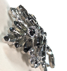 1950s Juliana D&E Book Piece Brooch Earrings Set Smoky Gray Coffin Navette 3″