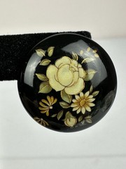 Vintage Black Floral Dome Earrings Gold Cream Statement Stud Retro