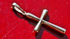 14k multi tone gold pendant 1.35″ diamond cut cross charm vintage 0.70gr N3392