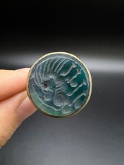 Rare Vintage Green Agate Lion Intaglio Ring Size 8.25 Lion Signet Ring Hand