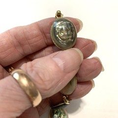 Vintage Silver Tone Abalone Link Bracelet 1970’s Paua Shell Oval Cabochons 7.5″