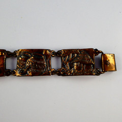 Vintage SIMBA Africa Handmade Panel Bracelet Bronze Tone 40’s Tribal Pots