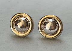 Vintage Gold Silver Tone Round Stud Earrings 12.3mm In Diameter Great Condition