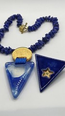 Vintage Lapis Stone nuggets Beaded Necklace W/ Triangle pendant & Brooch