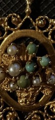Rare Antique Victorian 14K Gold Earrings Basket Design With Pearl & Turquoise