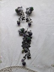 Vintage 60s Grape Vine Clip On Earrings And Matching Brooch, Silver Tone