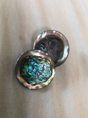 Mexico 925 ATI Signed Sterling Silver And Abalone Vintage Earrings Clip On