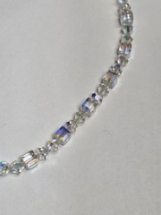 Vintage Sterling Silver Aurora Borealis Cube Crystal Glass Beaded Necklace Adjus