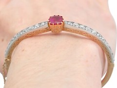 Antique 2.90Ct Ruby and 4.12Ct Diamond, 18k Rose Gold Bangle Circa 1890
