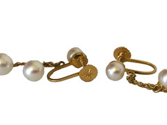 14k Yellow Gold Pearl Dangle Drop Earrings w Screwbacks Fine Jewelry Pre-owned